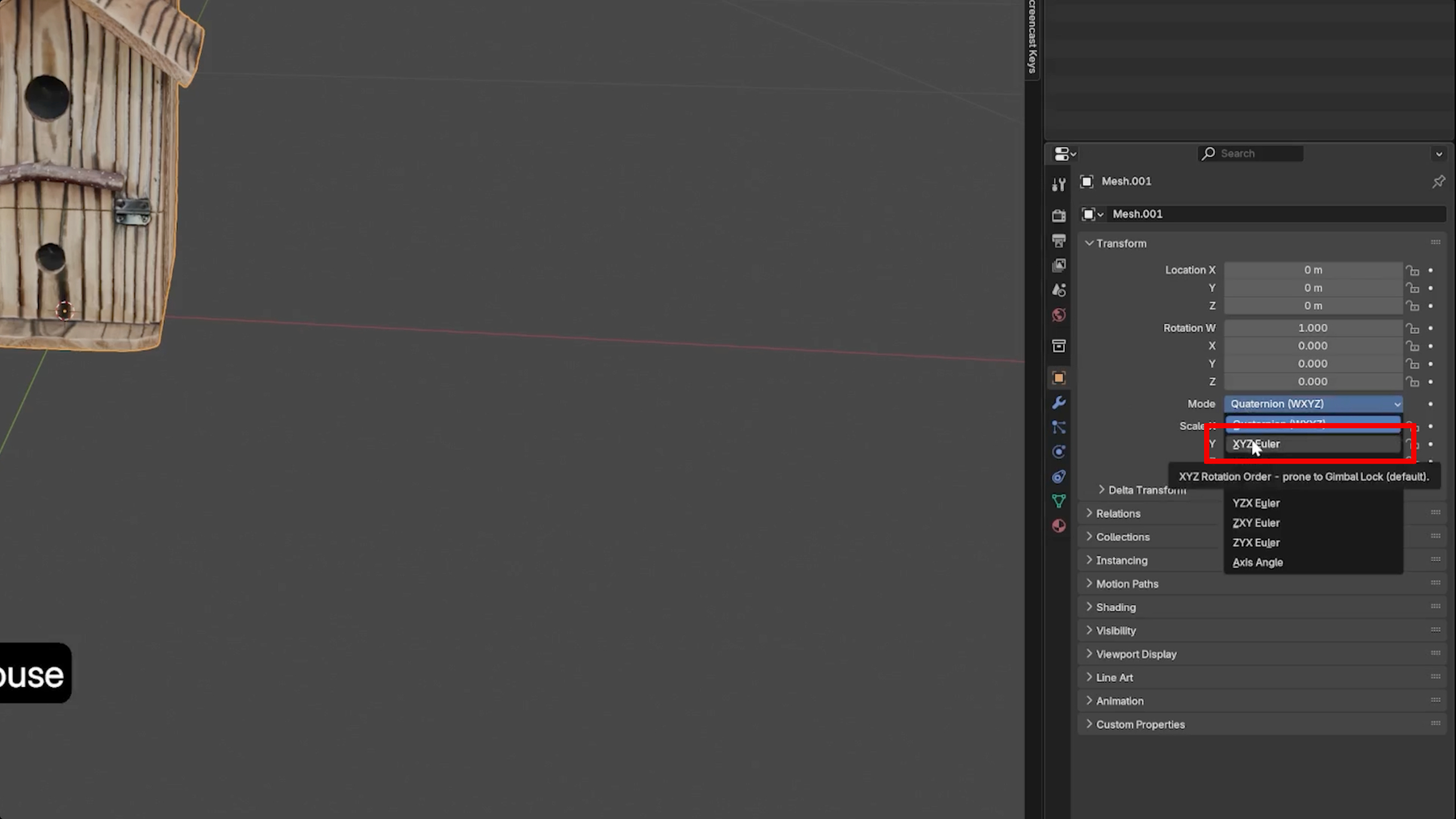 Set the object’s Euler angles